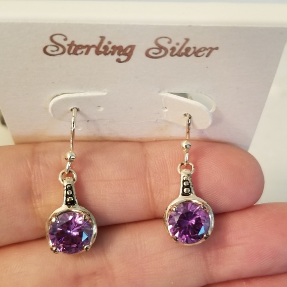 COPY - Sterling Silver Earrings Amethyst Cubic Zirconia - Picture 1 of 8